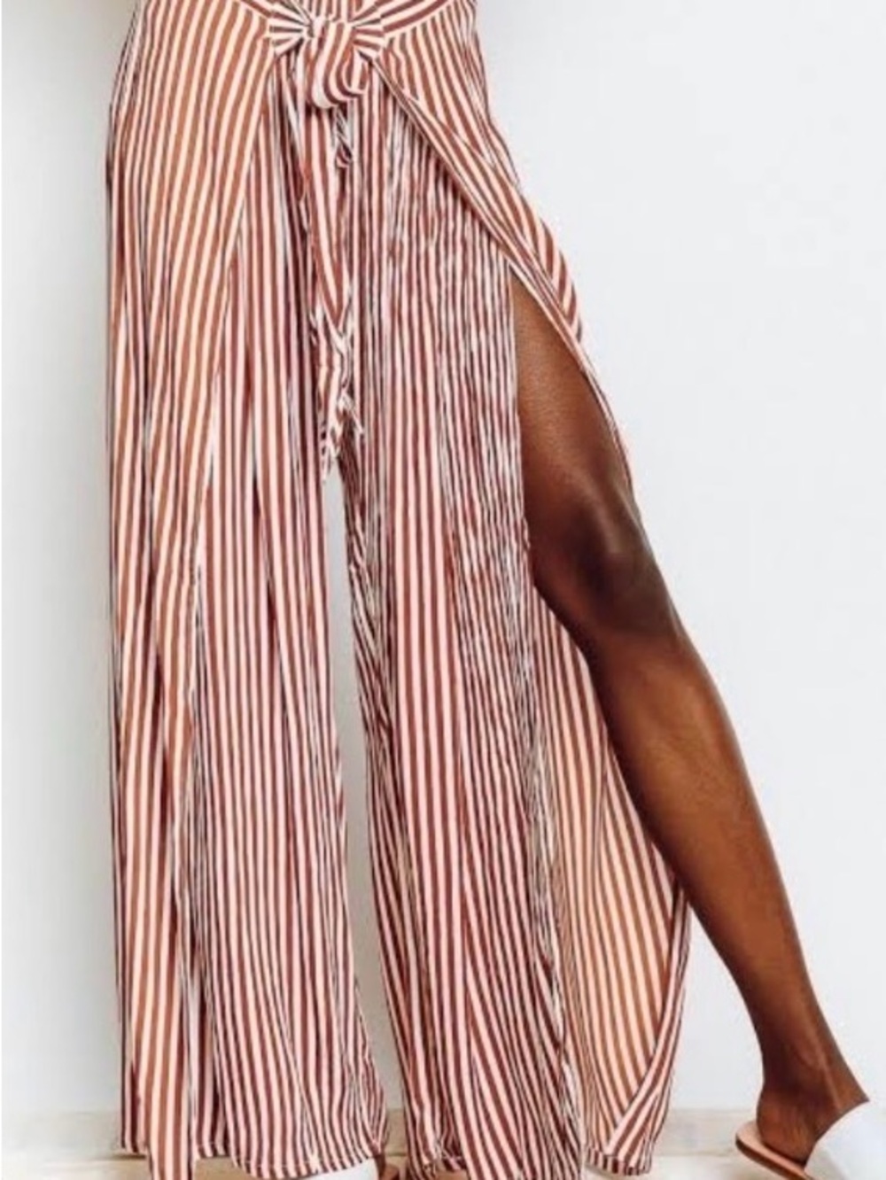 FAITHFULL THE BRAND Es Torrent Vertical-Stripe Wide-Leg Pants with Side Slit